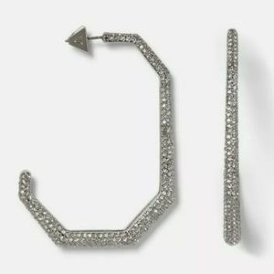 Vince Camuto SILVER PAVÉ GEOMETRIC HOOP EARRINGS